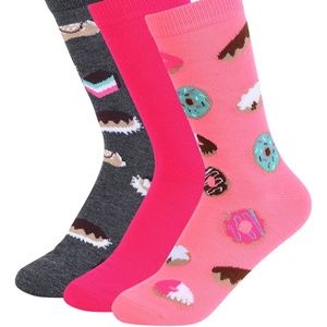 WOMEN'S ACRYLIC DONUT NOVELTY CREW SOCKS 3 PACK